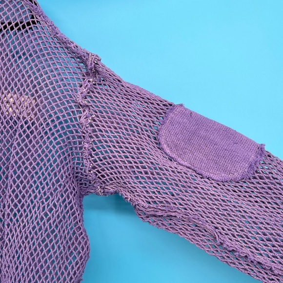 Just In! POL Round Neck Crochet Top Iris Purple Front Decortive Zip-NWT Sz- S-L - Picture 6 of 7